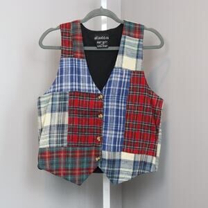 Vintage At Last & Co. Patchwork Plaid Button Vest – Size L